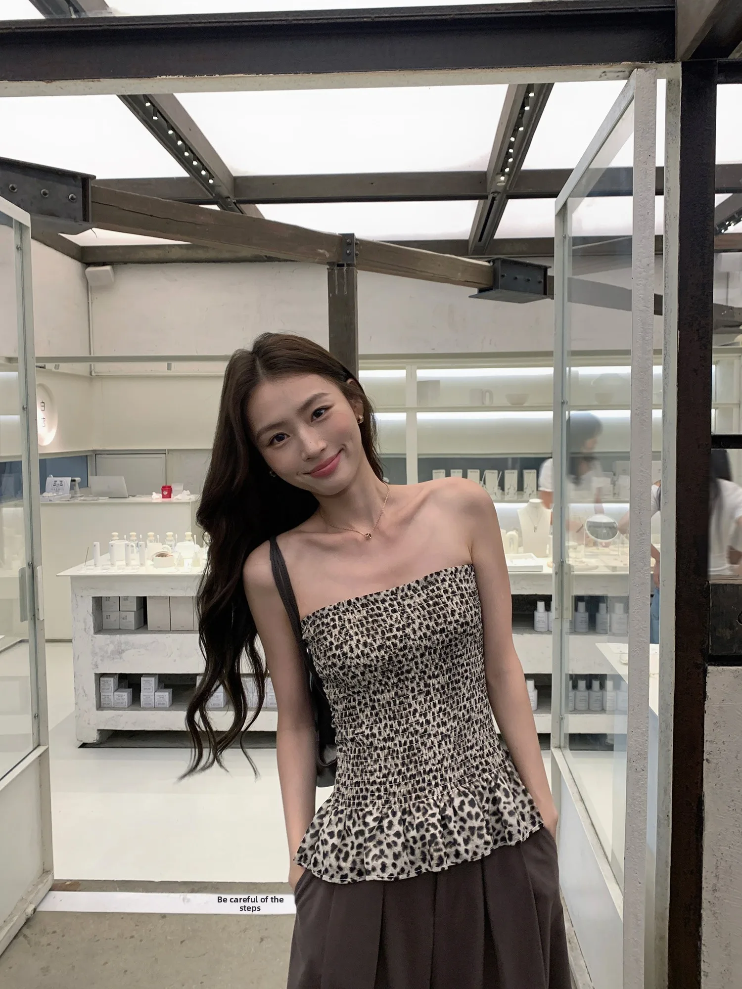 Pusumede Wild Heart Sash Vintage Leopard Print Tube Top Women Slim Fit Sleeveless Vest Polyester Fiber Short Length