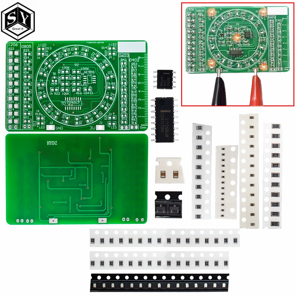 SMD NE555 CD4017 Rotating Flashing LED Components Soldering Practice Board Skill Electronic Circuit Training Suite DIY Kit