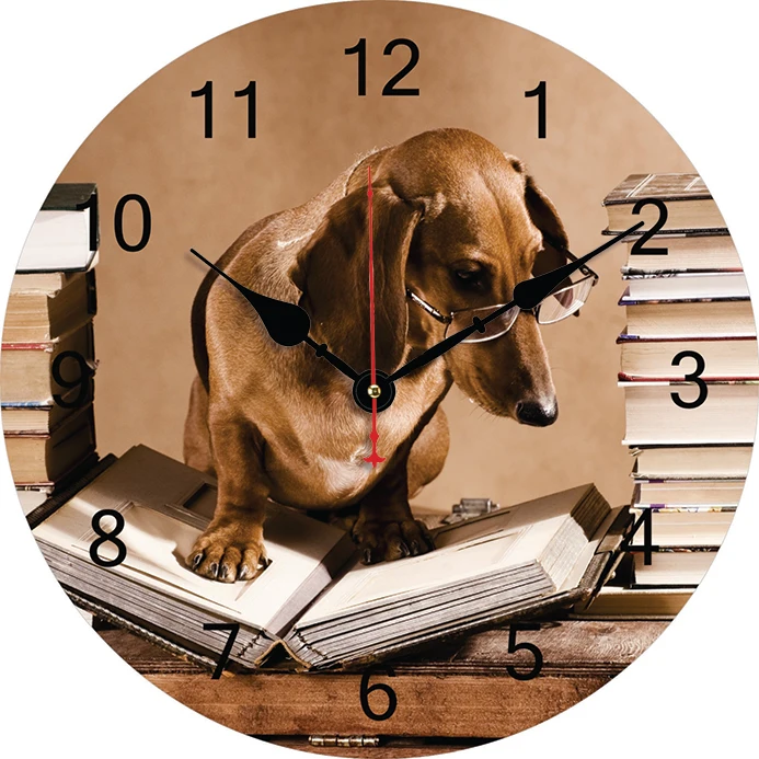 Dog Book Wall Clock Kitchen Decor Wall Art Silent Non Ticking Large Round Wall Clocks For Living Room Bedroom Office