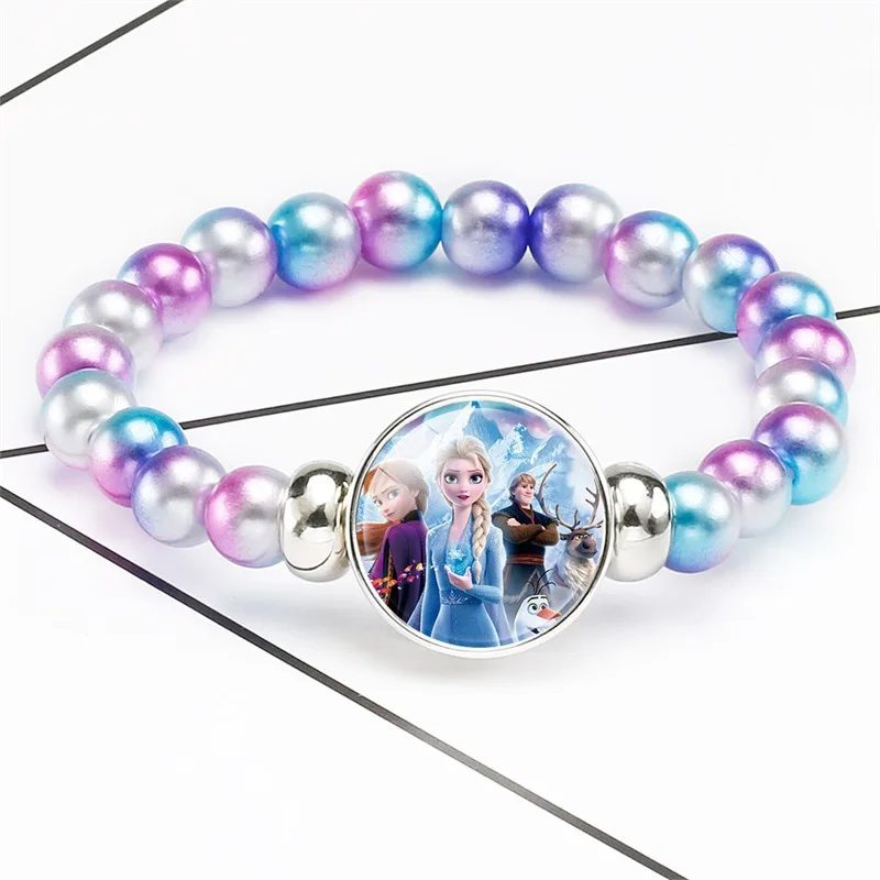 Disney New Accessories Children's Cartoon Frozen 2elsa Oalf Anna Handmade Beaded Retractable Bracelet baby doll