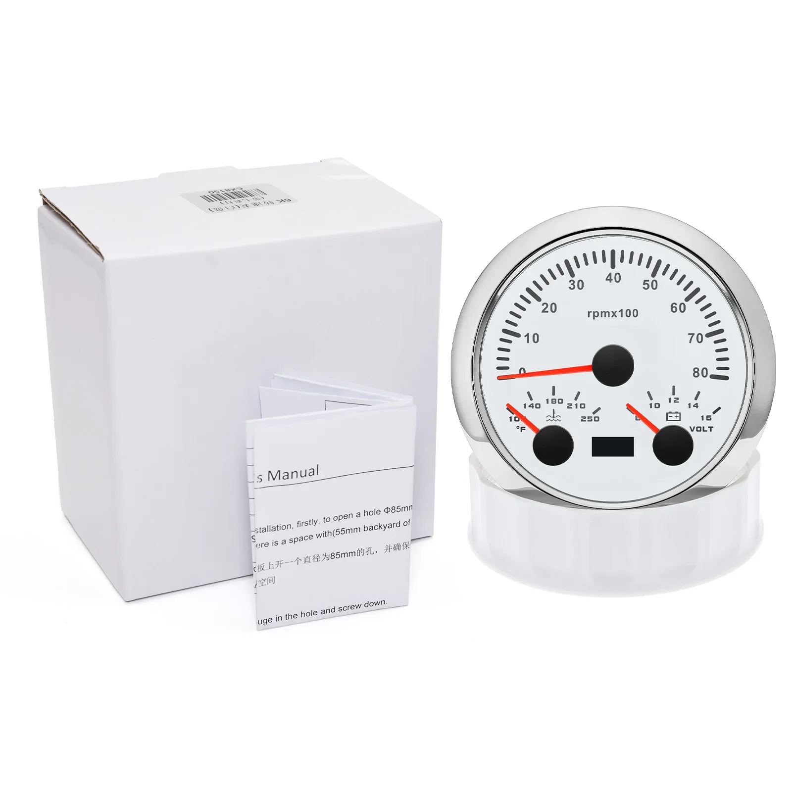 3 in 1 85MM Car Gauge 8K RPM Tachometer Water Temperature Voltmeter 8-16V 7 Colors Backlight for 12V Car Boat Marine Motorcycle