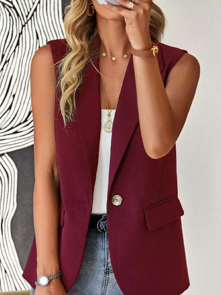 Blazer Vrouwen Kleding Jas Vest Effen Single-Breasted Casual Elegante Mode Mouwloze Solid Street Jacket Kleding Nieuw