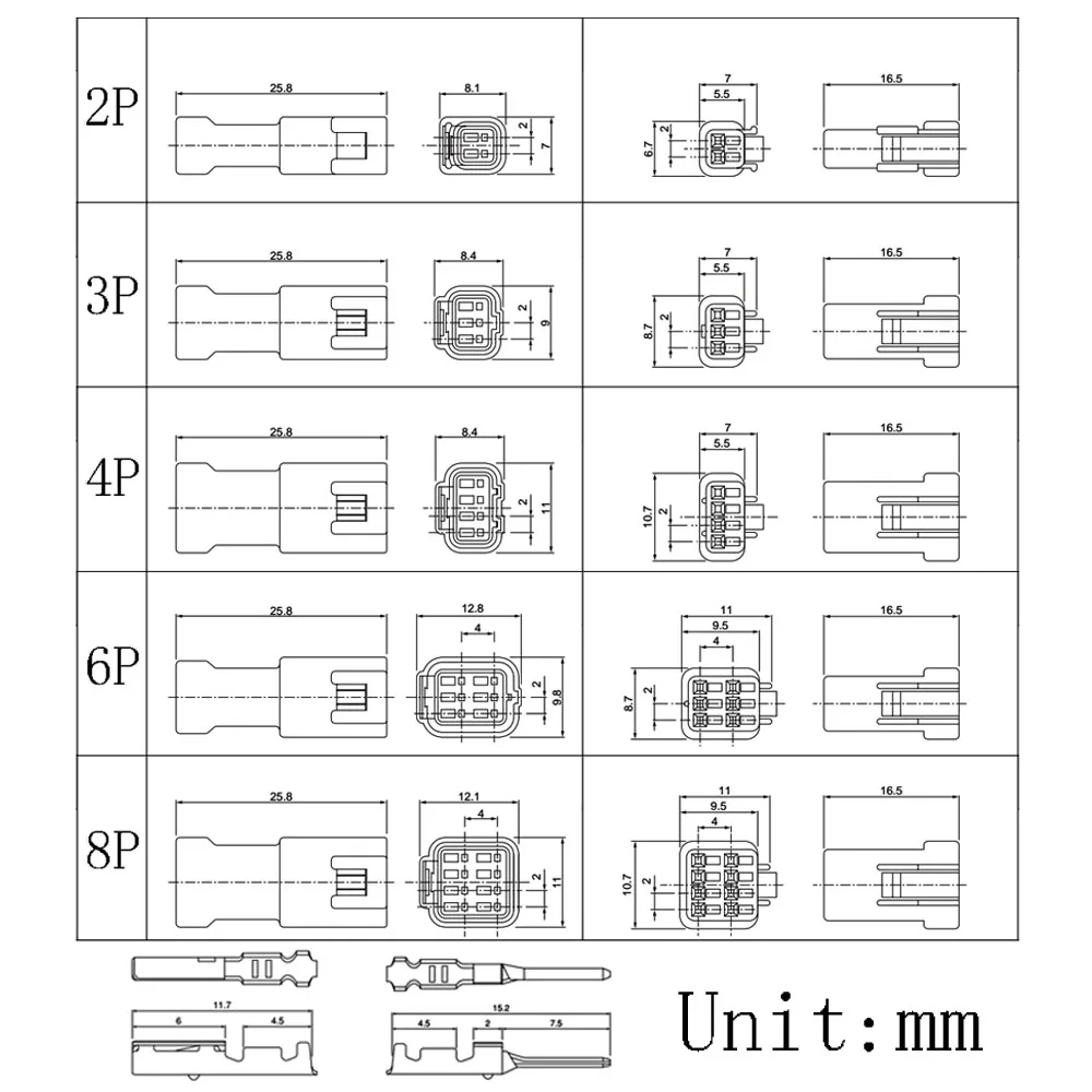 2/5Set JST JWPF Male Female Plug 2/3/4/6/8 Pin Housing Automotive Waterproof Connector Socket and Crimp Terminal JWPF Connectors