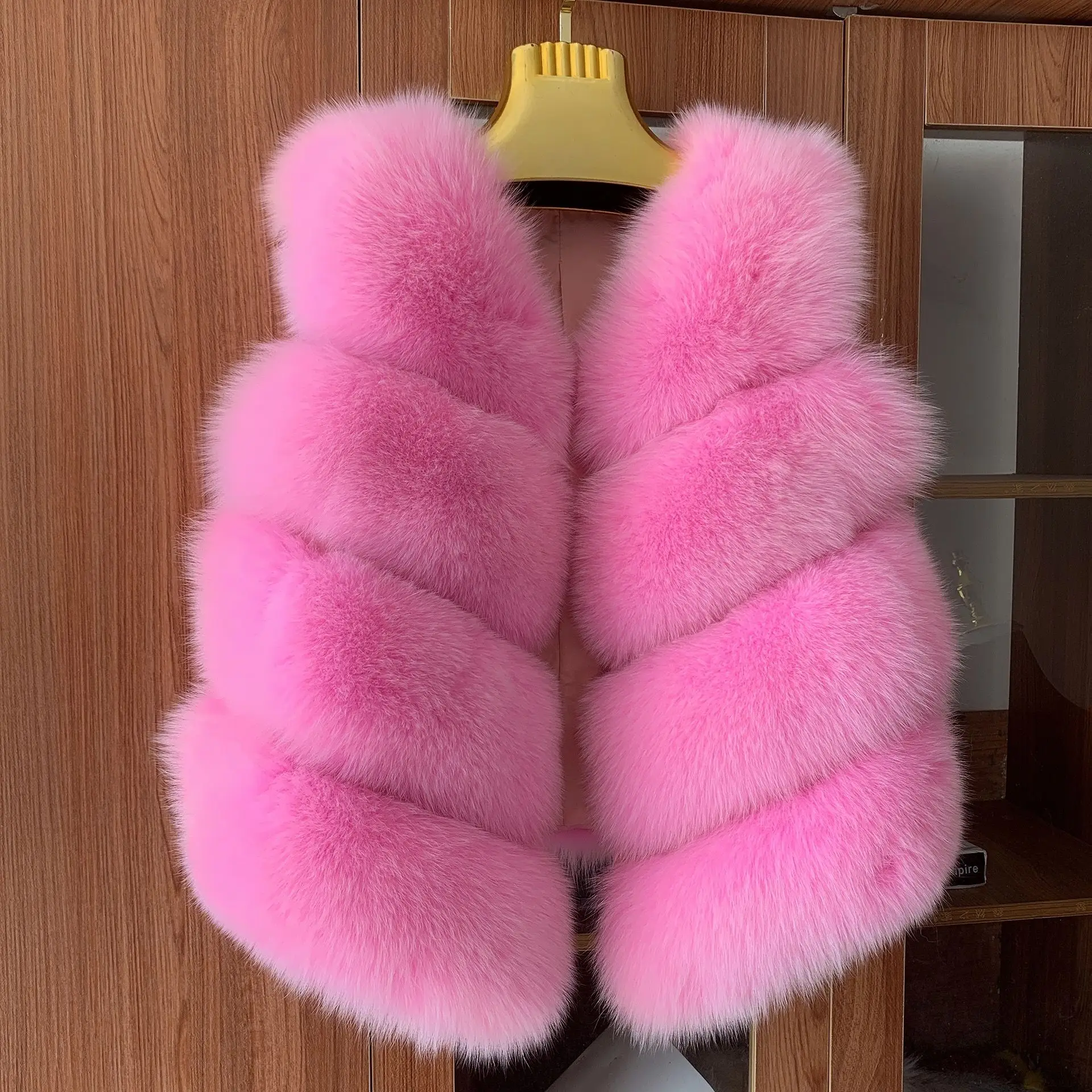 Natural genuine fox fur vest Pink popular real fur warm vest High quality women\'s autumn winter warm jacket Luxury fur coat