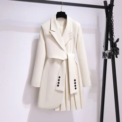 Blazer Women 2023 Spring New Fashion Women Clothing Suit Skirt Jacket Belt Waist Slim Suit Women Blazer Long Coat Black Blazers