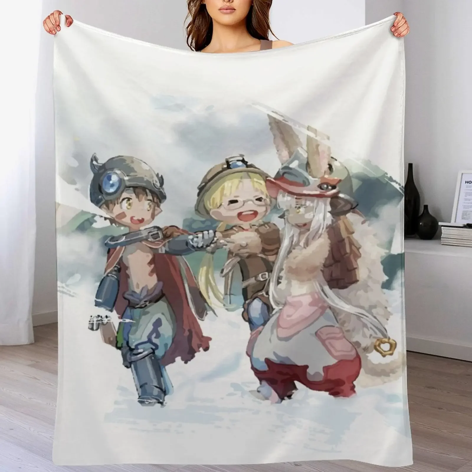

Made in Abyss: nanachi, reg, riko print Throw Blanket Cozy Throw Blanket for Bed Sofa Chair
