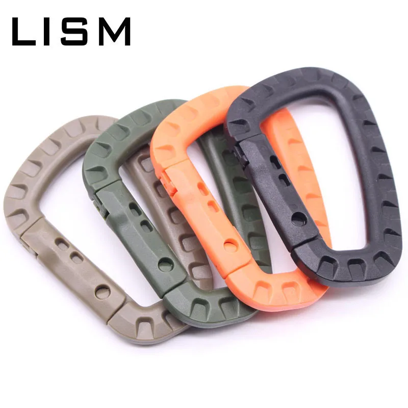 1pc Tactical Carabiner Lightweight Plastic D Rings Spring Snap Gear Clip Backpack Hanging Buckle Hook for Outdoor Hiking Camping