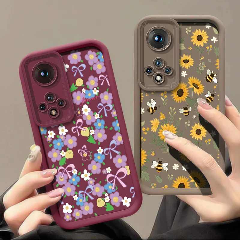 Shockproof Matte Silicone Phone Case For Huawei Honor 400 Lite 70 90 Lite 50 SE 20 300 Pro 200 Flower Bow Knots Bee Print Capa
