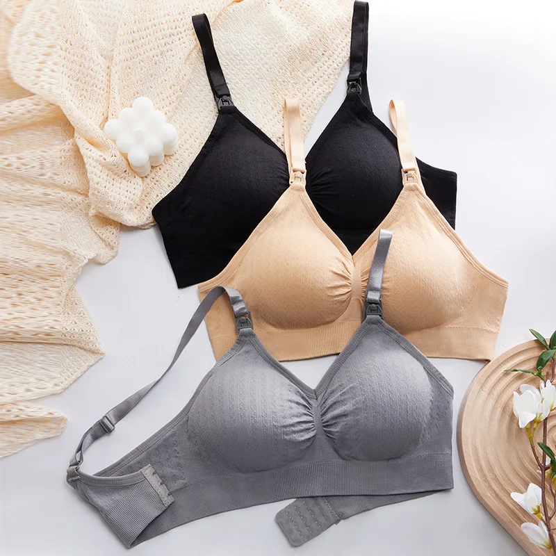 High Quality Single Handed Front Buckle Nursing Bra Breathable Women Breastfeeding Underwear Seamless Maternity Bra Push Up