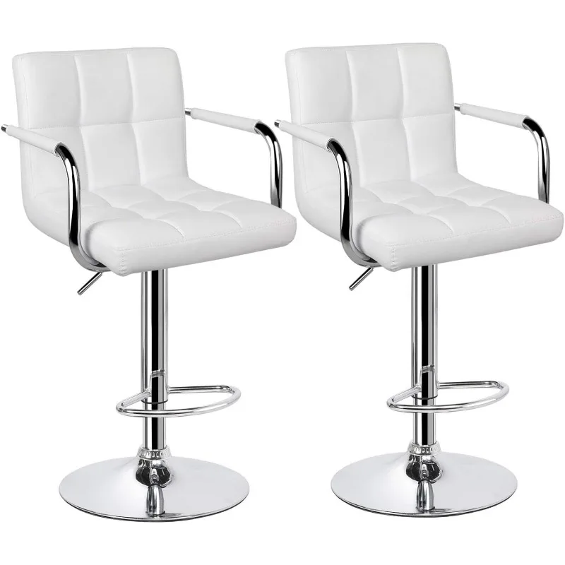 

Tall Bar Stools Set of 2 Modern Square PU Leather Adjustable BarStools Counter Height Stools with Arms and Back Bar Chairs