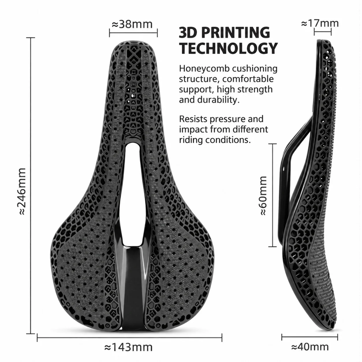VXM Carbon Fiber 3D Printed Bike Saddle Lightweight Breathable Hollow Shock Absorption Bicycle Seat for Road MTB