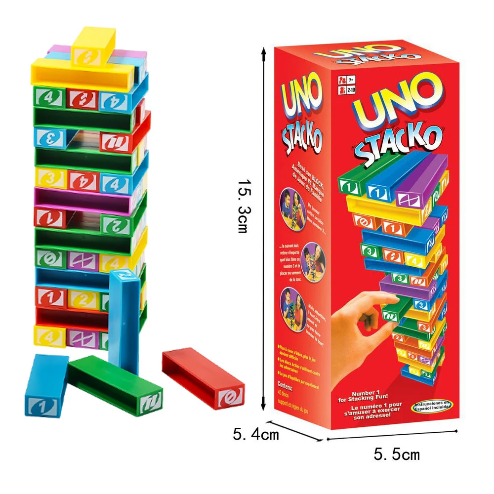 New Stacko UNO Card Board Games Family Entertainment Poker Party Early Education Puzzle Stackoed Toys Playing Cards Toy Gift