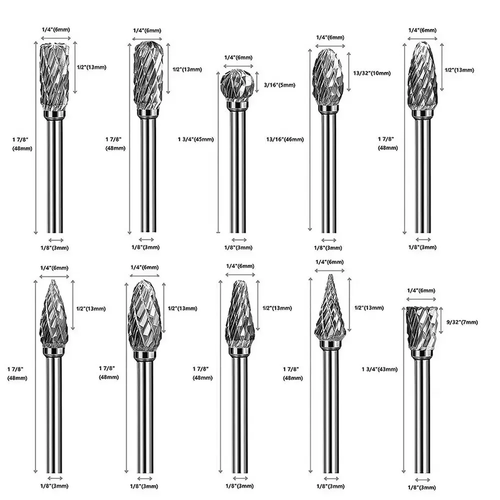 Grinder Drill Carving 10pcs/set Tools Bit Rotary Milling Carbide Text Tungsten Abrasive Double Tool Point Die Head Burr