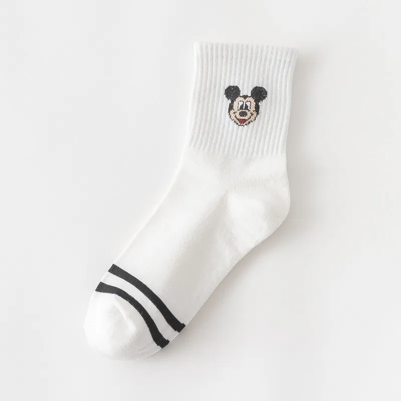 2 Pairs Cotton Women Socks Mickey Winnie Minnie Daisy Donald Piglet Stitch White Socks Happy Funny Kawaii Girl Socks Child Gifts