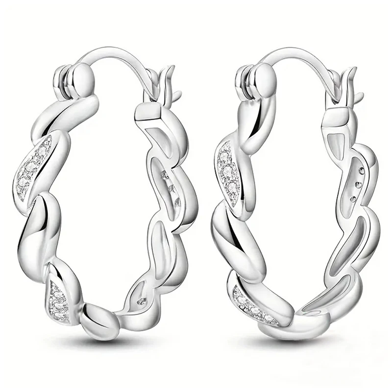 Huitan 925 Sterling Silver Big Twisty Circle Hoop Earrings for Women Luxury Wedding Band Jewelry Brilliant Ear Accessories Hot