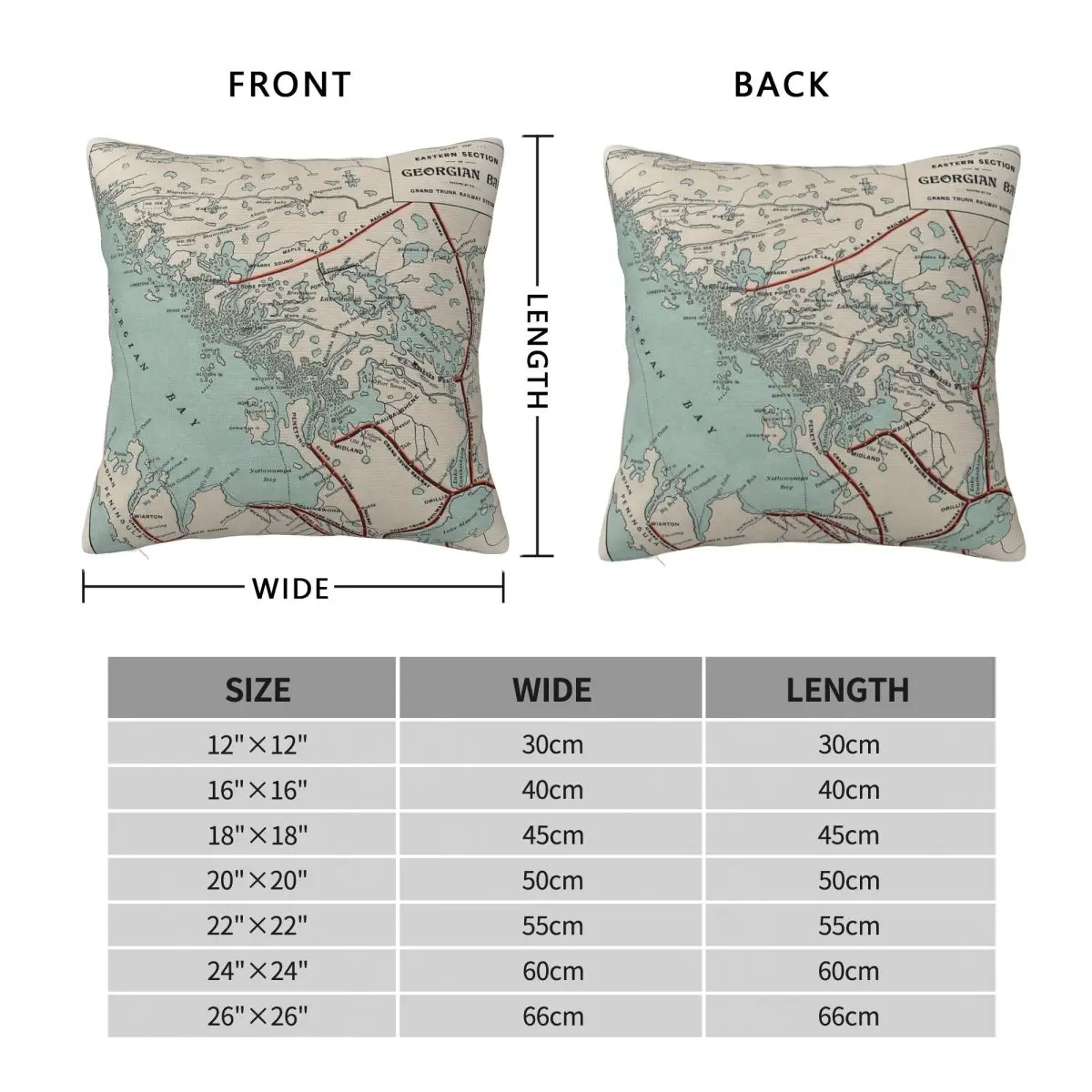 Map Of Georgian Bay Muskoka Lakes Square Pillowcase Polyester Linen Velvet Printed Decorative Pillow Case Home Cushion Case 18