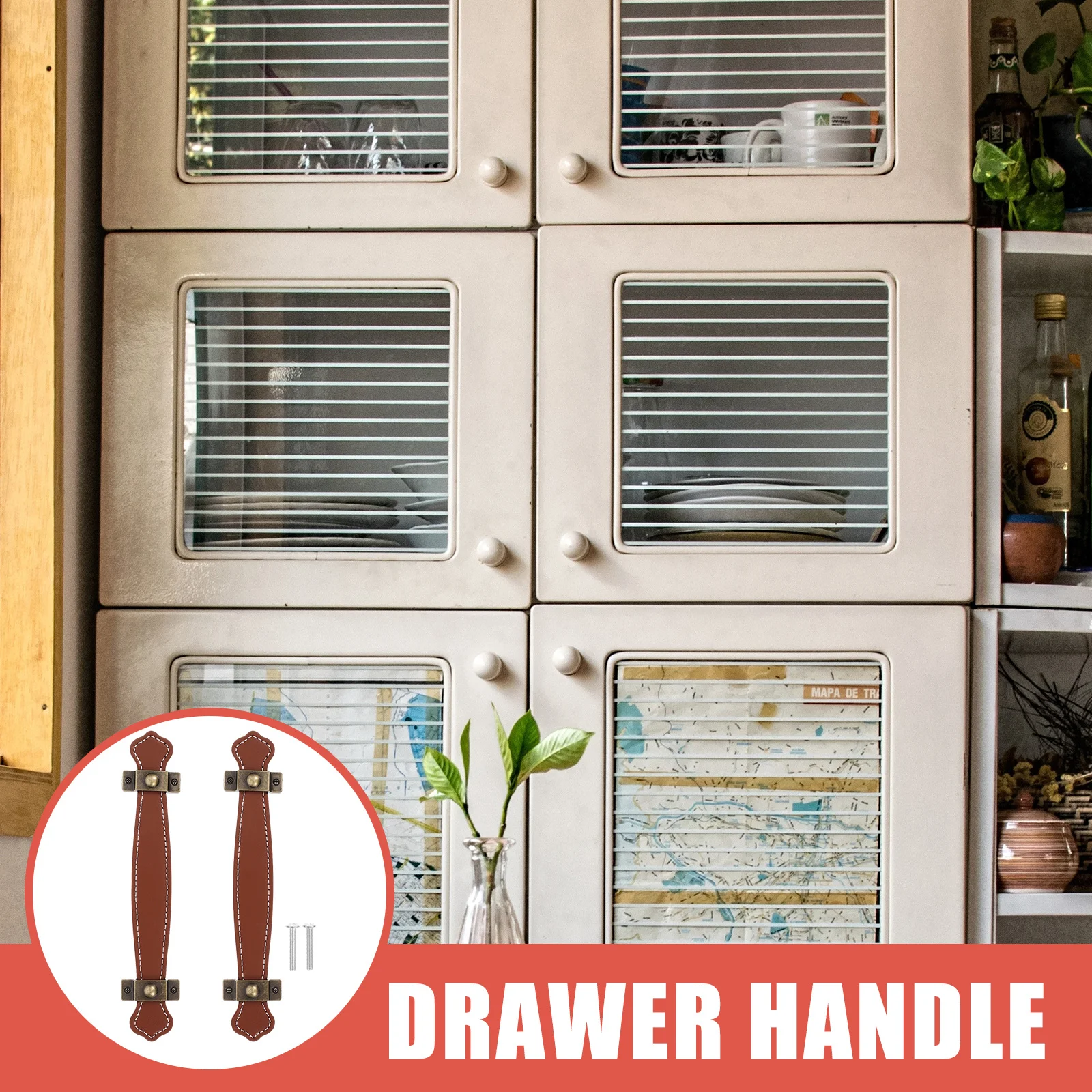 Maniglie per cassetti in PU da 2 pezzi Maniglia per porta dell'armadio durevole vintage in lega di zinco marrone chiaro adatta per mobili