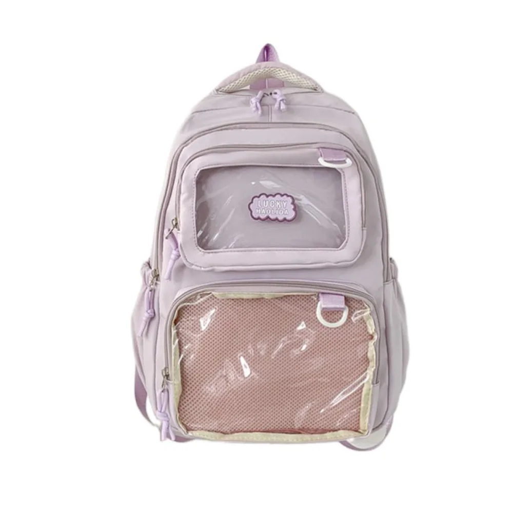 Solid Color Nylon Ita Backpack Dustproof Transparent Students School Bag Durable Scratch Prevention Large Capacity Daypack
