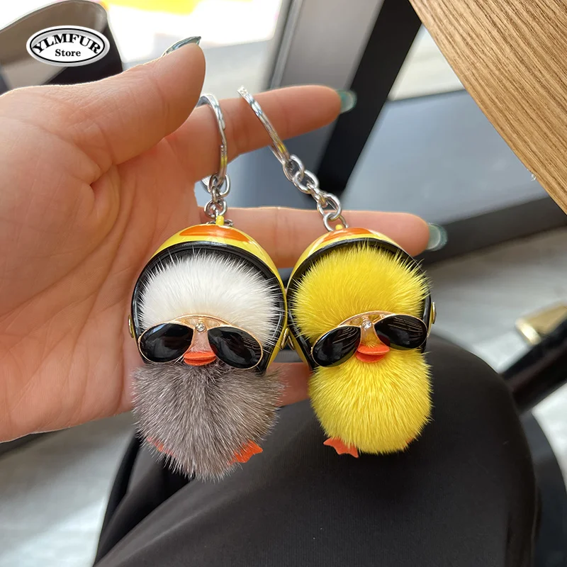 Keychain Mink Fur Furry Yellow Duck Pendant Key Ring Fluff Soft Chick Keychains Car Key Ring Easter Keyring Handbag Jewelry