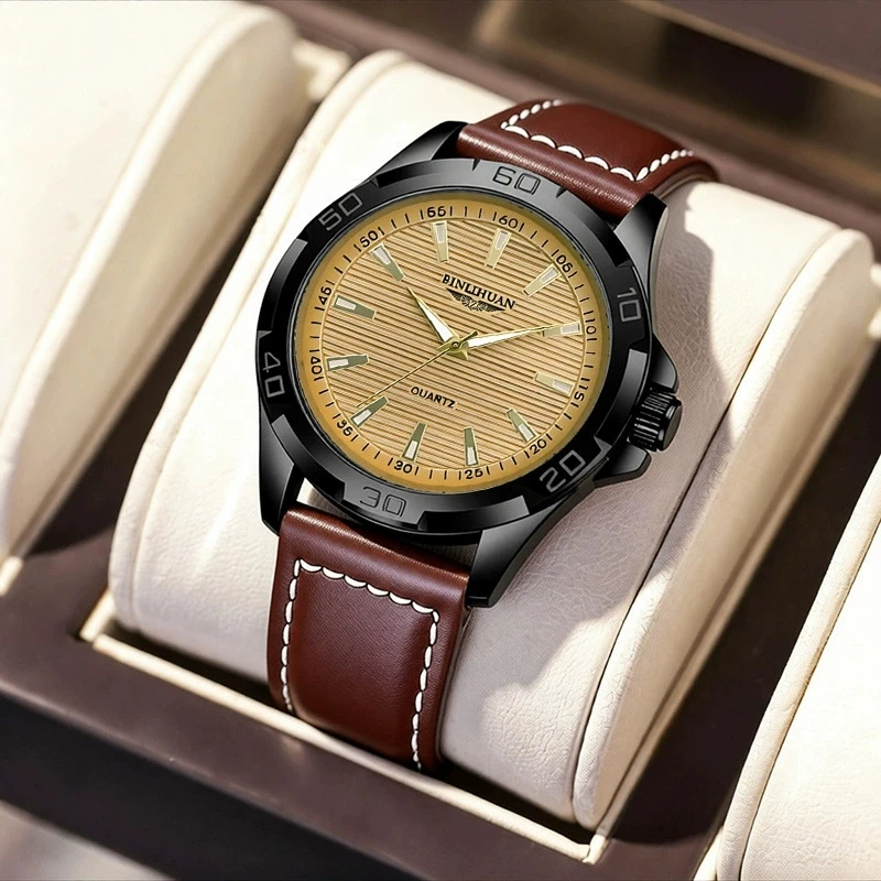 New Fashion Luxury Man Gold Business Leather Watch Men Silicone Quartz Watches Students High Quality Sports Wristwatches Gifts
