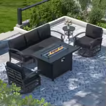 Aluminum Patio Furniture Set with Fire Pit Table, Swivel Chair Metal Patio Sectional Sofa with Upgrade Cushions for Patio - AliExpress 