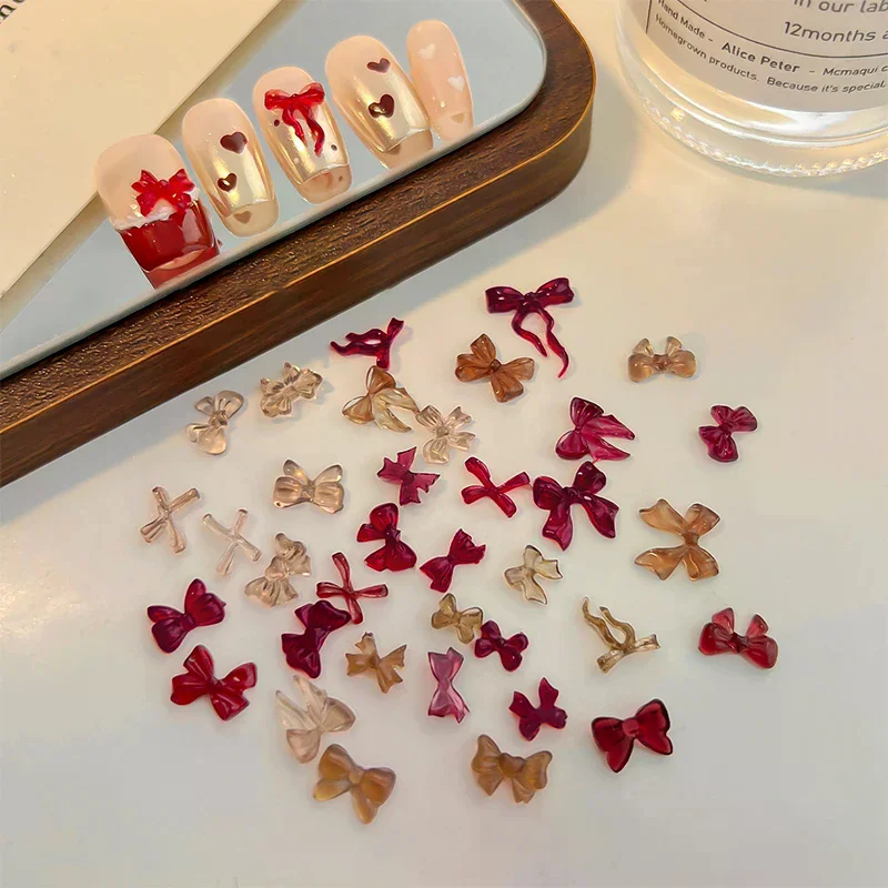 50 قطعة مزيج ملون لطيف القوس الشريط الراتنج مسمار الفن زينة ثلاثية الأبعاد فراشة مسمار حلية مجوهرات موضة DIY بها بنفسك اكسسوارات مانيكير