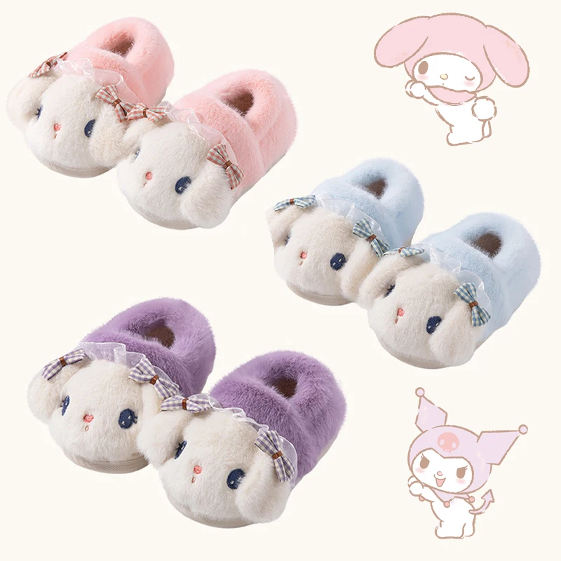

Детские тапочки для девочек, зимние модные тапочки, домашние тапочки на толстой подошве, домашняя обувь с рисунком кролика, хлопковая обувь My Melody