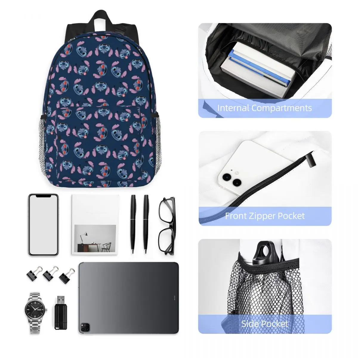 Disney Stitch Compact 15-Inch Backpack - Stylish Lightweight Bag Perfect for Students and Commuters