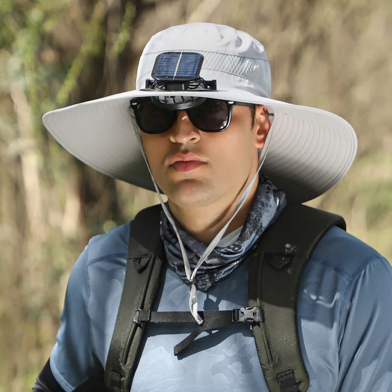 

Hot Sell Fan cap Hat Summer Outdoor Men Large Brimsun Sunscreen Hiking Fish solar-powered Rechargeable Large Wind Fisherman M18