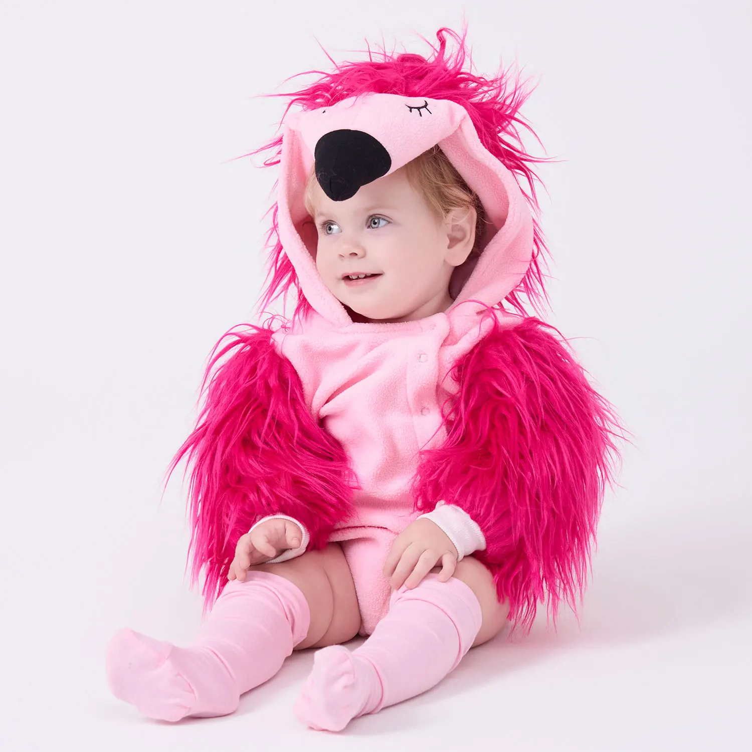 Umorden 2pcs/set 0-24M Baby Girls Pink Furry Flamingo Romper Bodysuit Costume with Stockings Hoodie Button Fleece