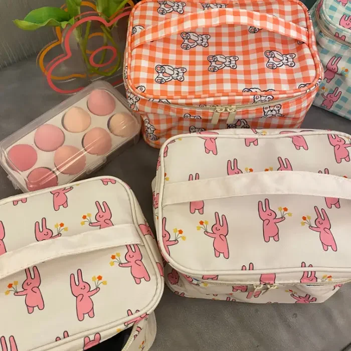 Bolsa de maquiagem estampada para mulheres, grande capacidade, organizador cosmético portátil portátil, cosméticos para senhoras, bolsa de maquiagem