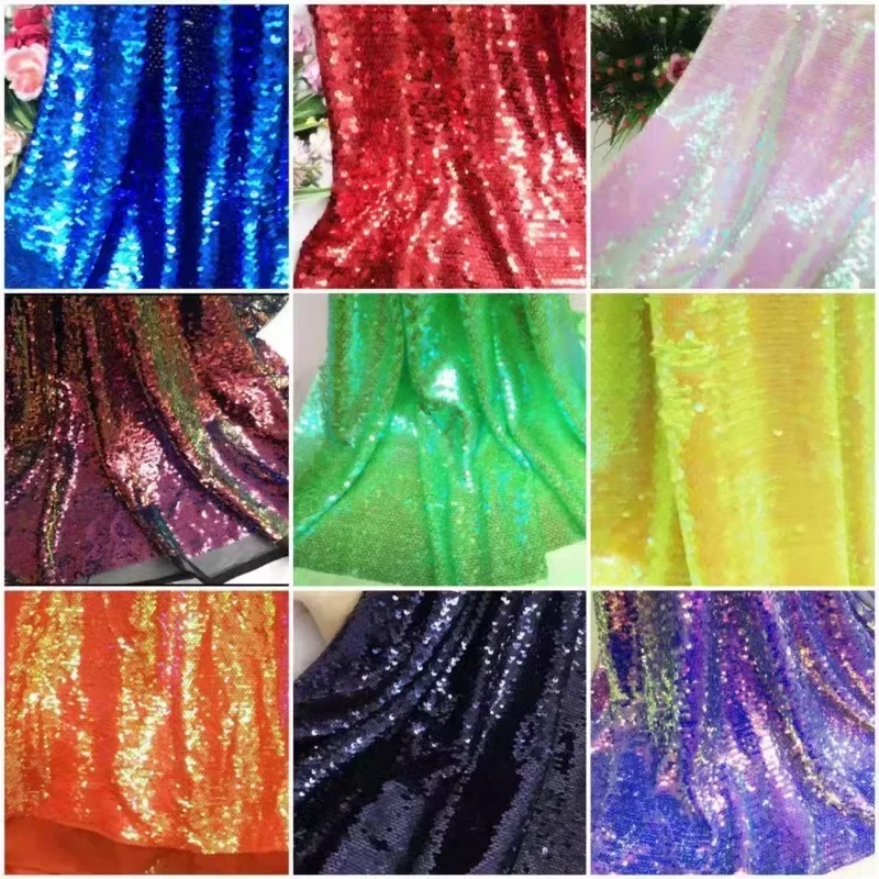 5MM Colorful Grass Green Pink Blue Purple Lemon Yellow Orange Fish Scale Glitter Fabric Dress Lace Elastic Dress Fabric