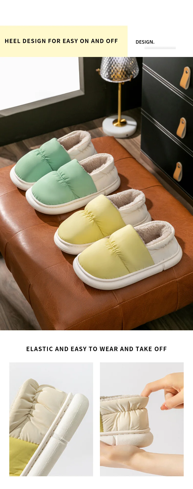 Unisex Winter-Warmhausschuhe für Damen und Herren, 4 cm dicke Sohle, Cloud-Pillow-Slides, wasserdicht, für drinnen und draußen, Fleece-Hausschuhe, Mule. – Detail 2
