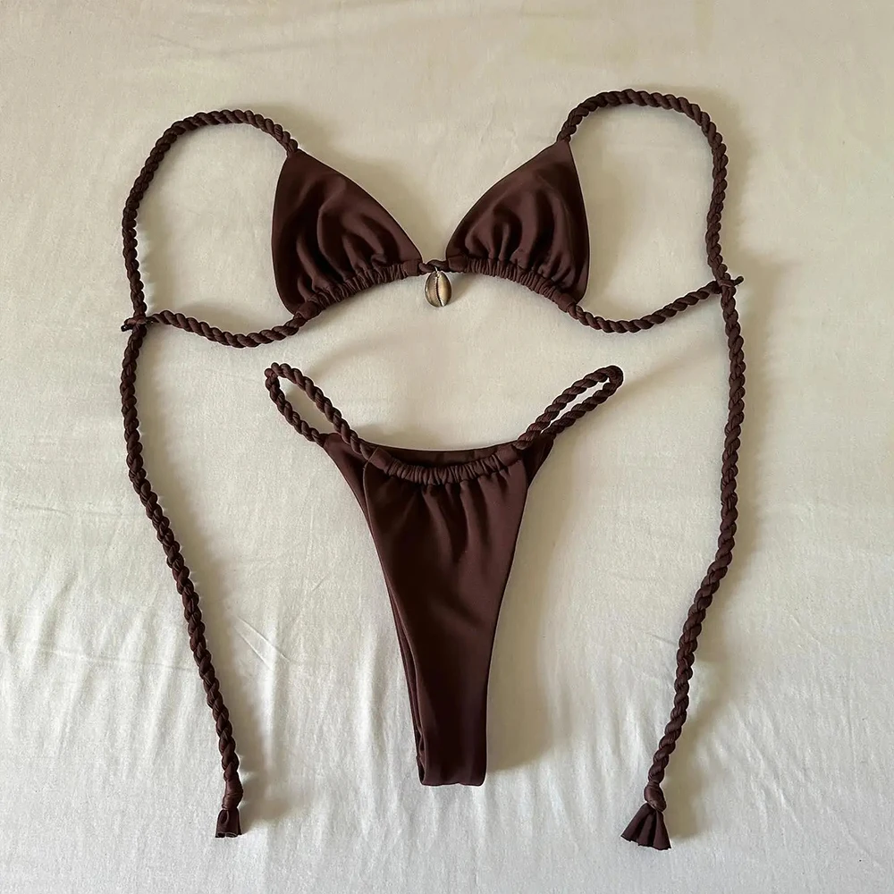 Microbikinis sexis para mujer, trajes de baño 2021, conjunto de Bikini estilo Push Up, traje de baño de concha, ropa de playa con cuello Halter, Bikini brasileño para mujer