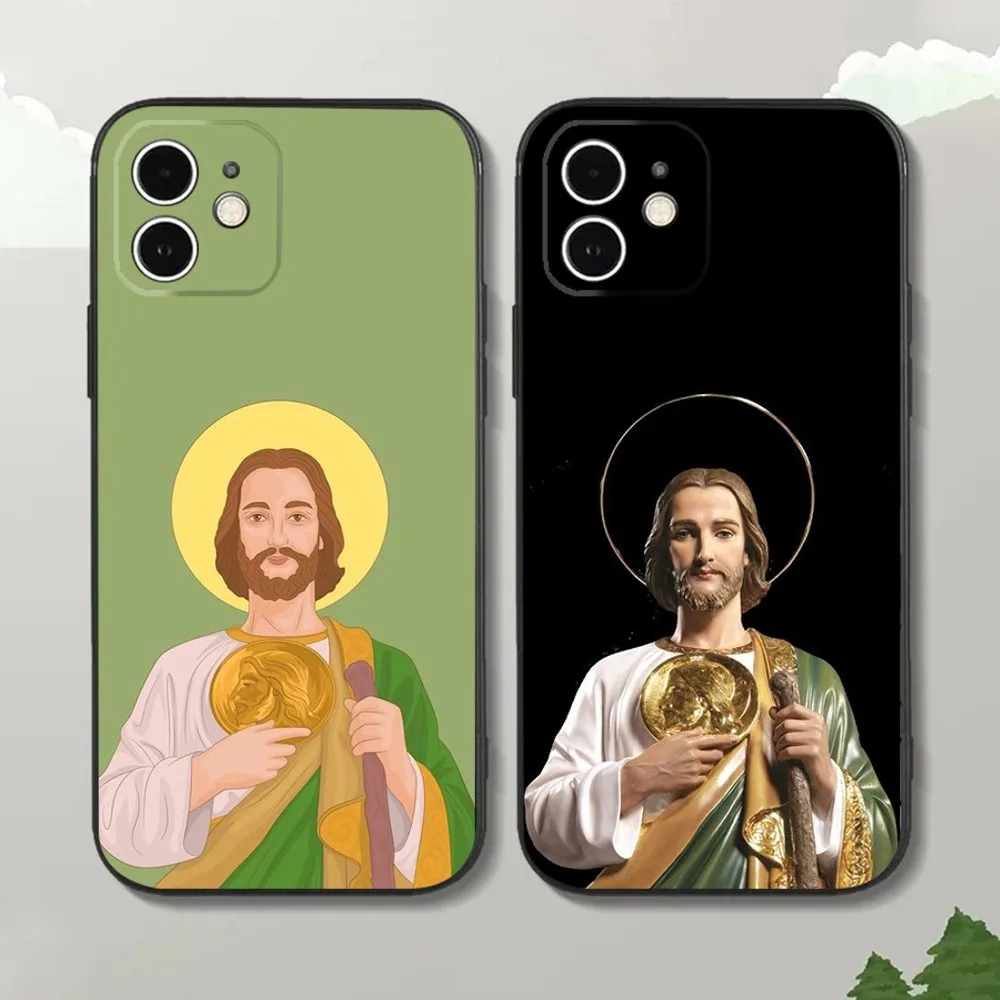 

San Judas Tadeo Phone Case For iPhone16,15,14,13,12 Mini 11 Pro XR,X,XS,MAX 7,8 Plus Silicone Cover Soft Black