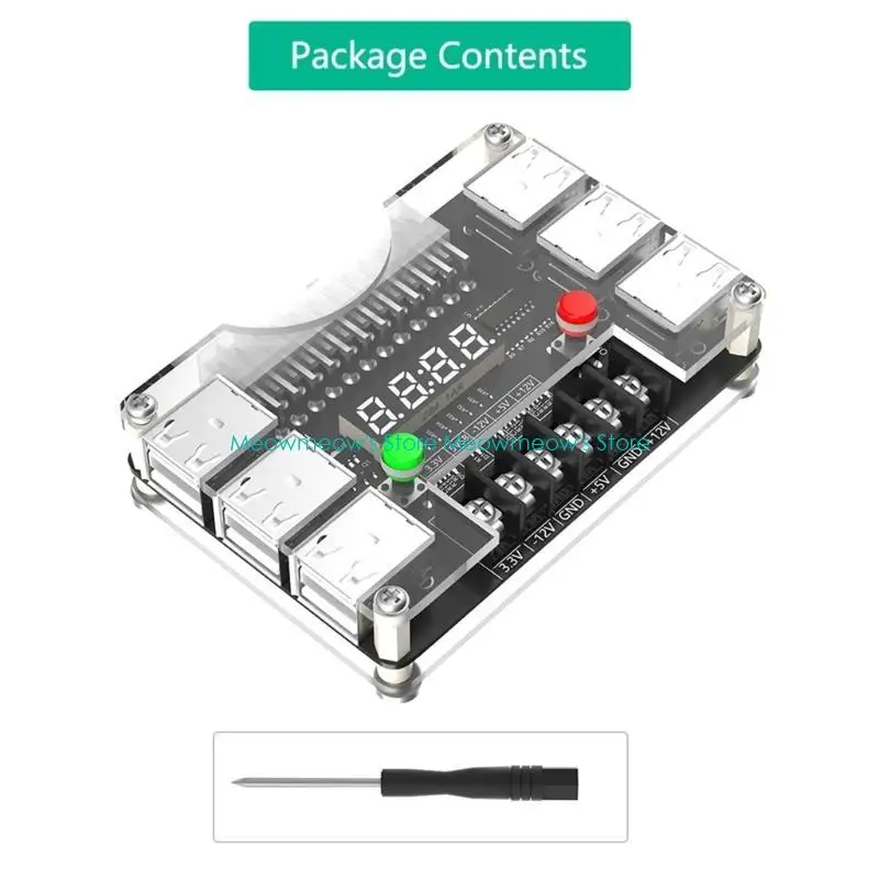 W91A ATX24Pin Power Supply Breakouts Panel and Acrylic Case Adjustable Voltages 3.3V 5V 12V -12V Output Voltages