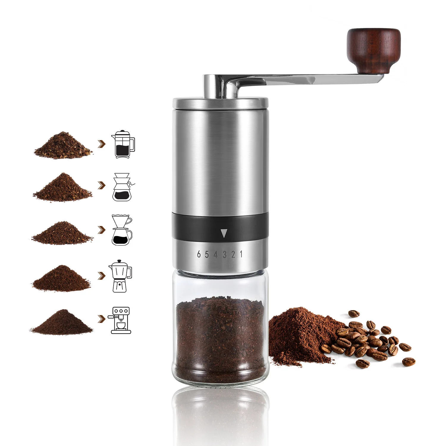 

6/8 High Quality Hand Crank Coffee Grinder Portable Stainless Steel Coffee Grinder Adjustable Settings Household Bean Grinder