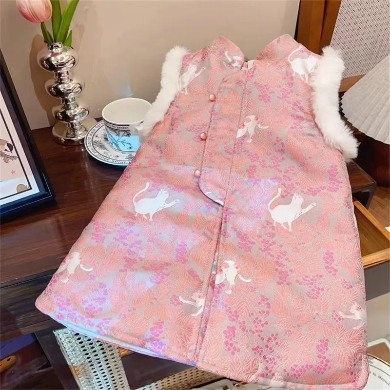 

Girls Thick Vest Dresses Winter 2025 New Children Warm Velvet Fashion Cheongsam Dress For Baby Princess Clothes Kids Outfits 7Y