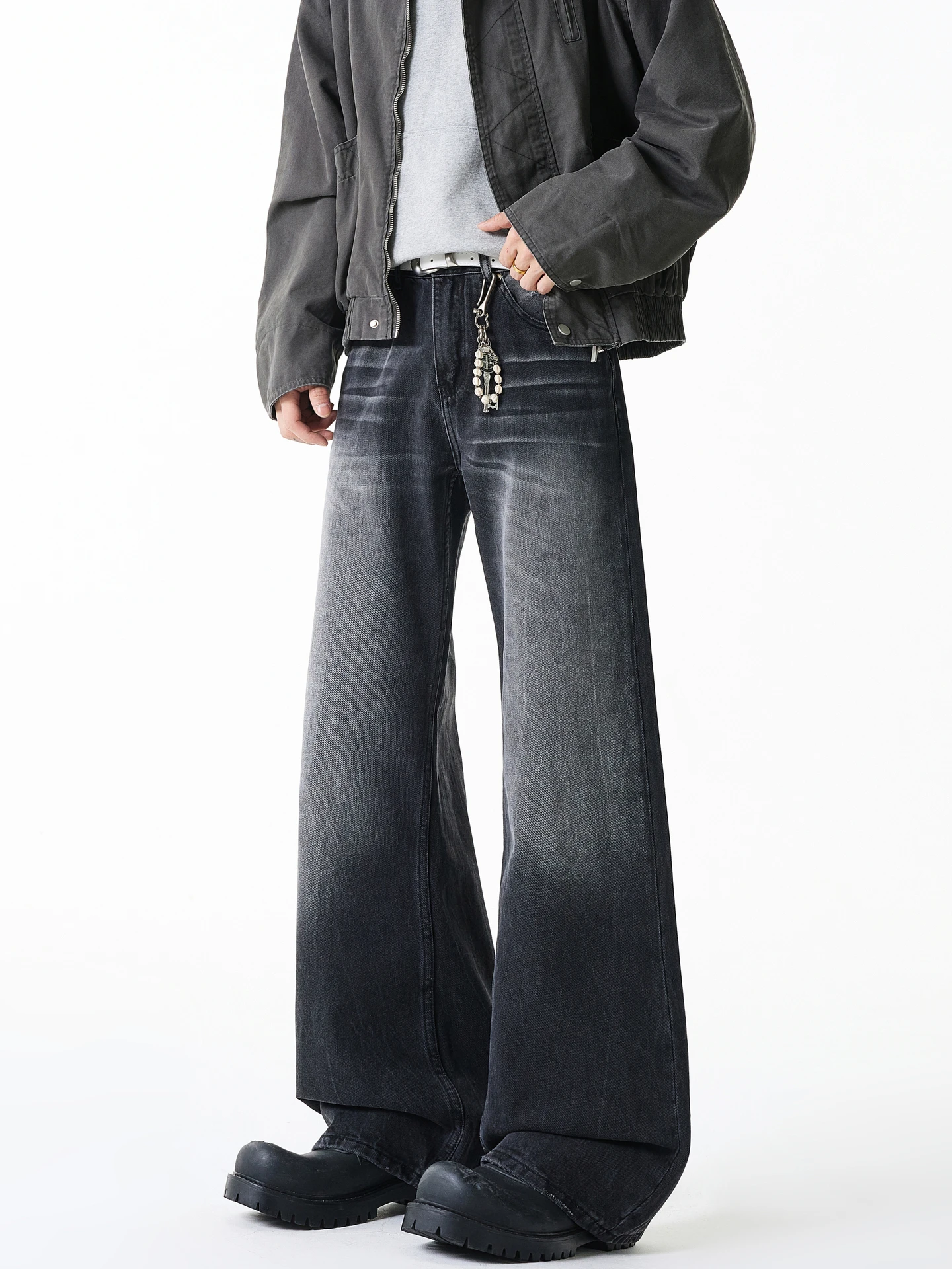 

Wukong Has Sto Trendy Bla Waed Straight American Jeans Men's Retro Street Loose Match Wide Leg Long Pants Casual Wear