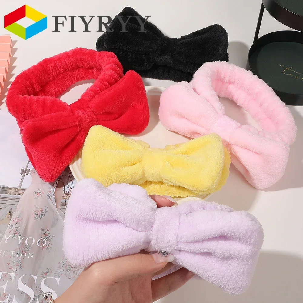 

Makeup Headband Solid Color High Elasticity Skin-touch Bowknot Coral Fleece Simple Bow Face Wash Hair Band Hair Accessories