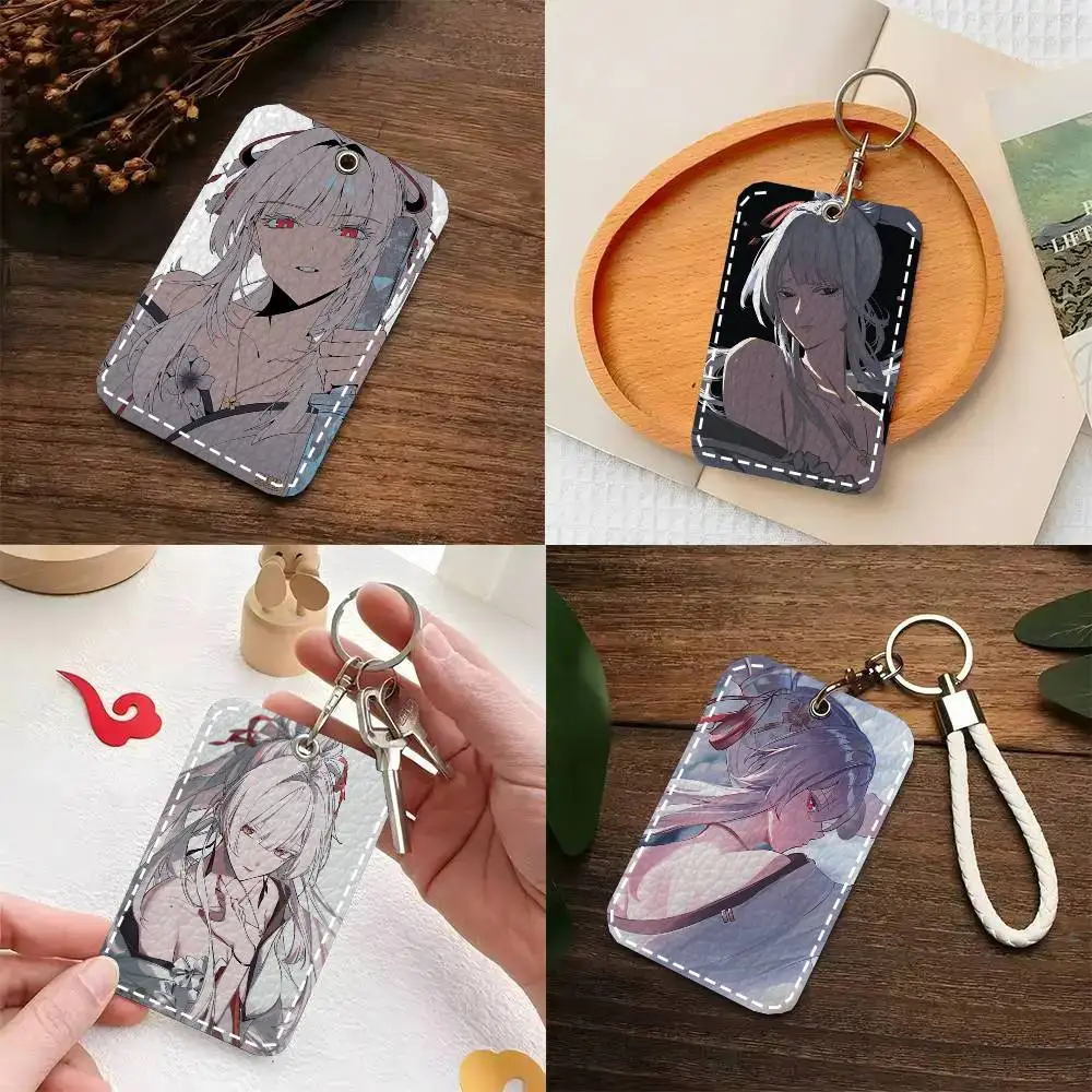 Hiyuki Anime W-wuthering Waves Card Case Keychain Access Card Bag Key Tag Ring Leather Card Holder Key Ring Access