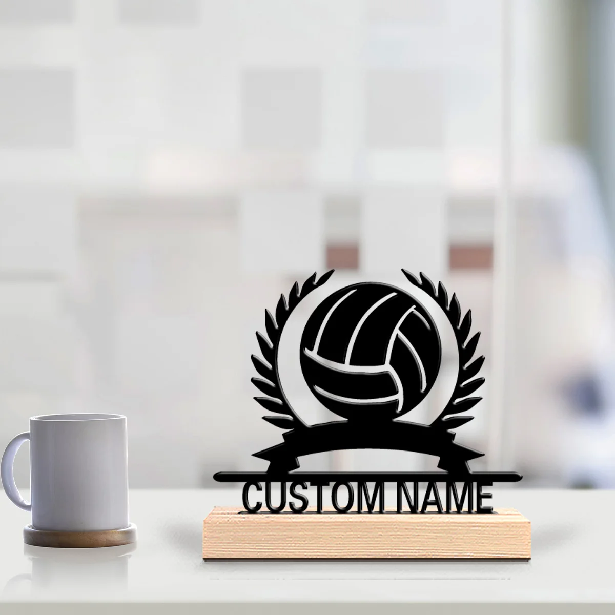 1pc Abstract Feather volleyball Personalized Name Metal Statue Iron Art Figurine With Wood Base Metal Ornament For Kids Gifts