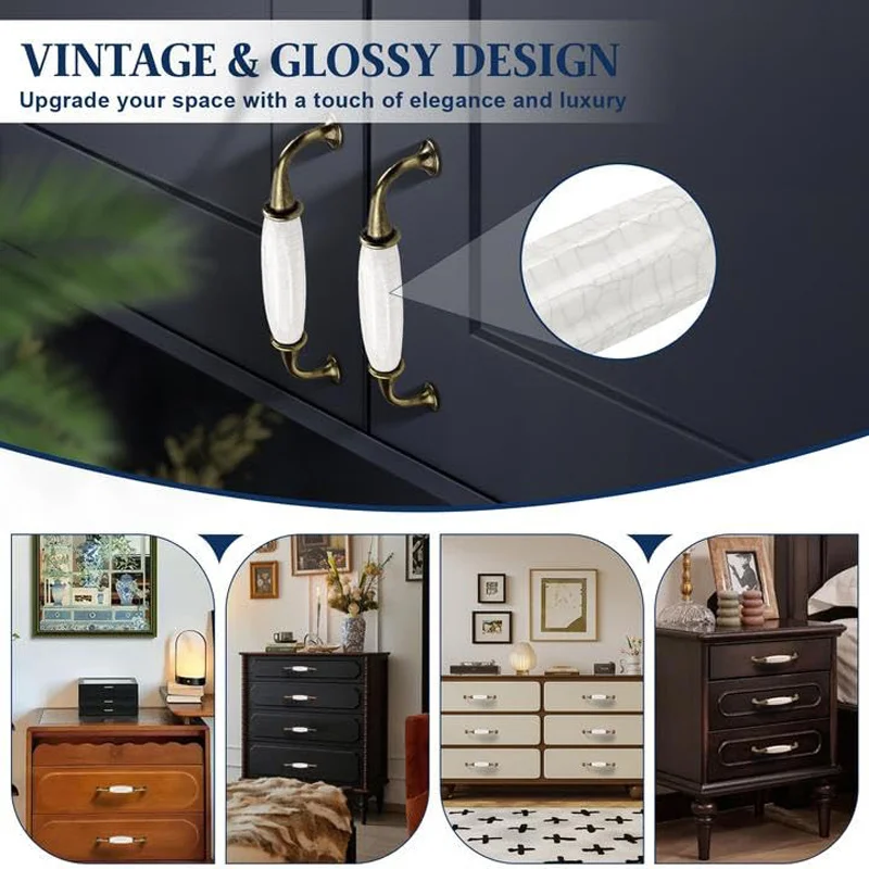 Antique Crack Design Wardrobe Door Knobs Handles Marble Ceramic Cabinet Drawer Knobs European Style Furniture Hardwar