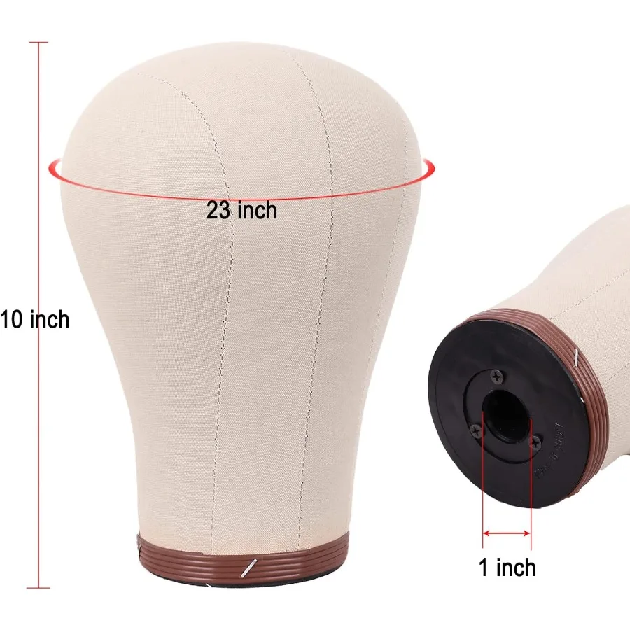 Cabeça de peruca de bloco de lona de cortiça de 23 polegadas com suporte e pinos de cabeça para fazer perucas profissionais e estilo, ideal para salão de beleza e casa