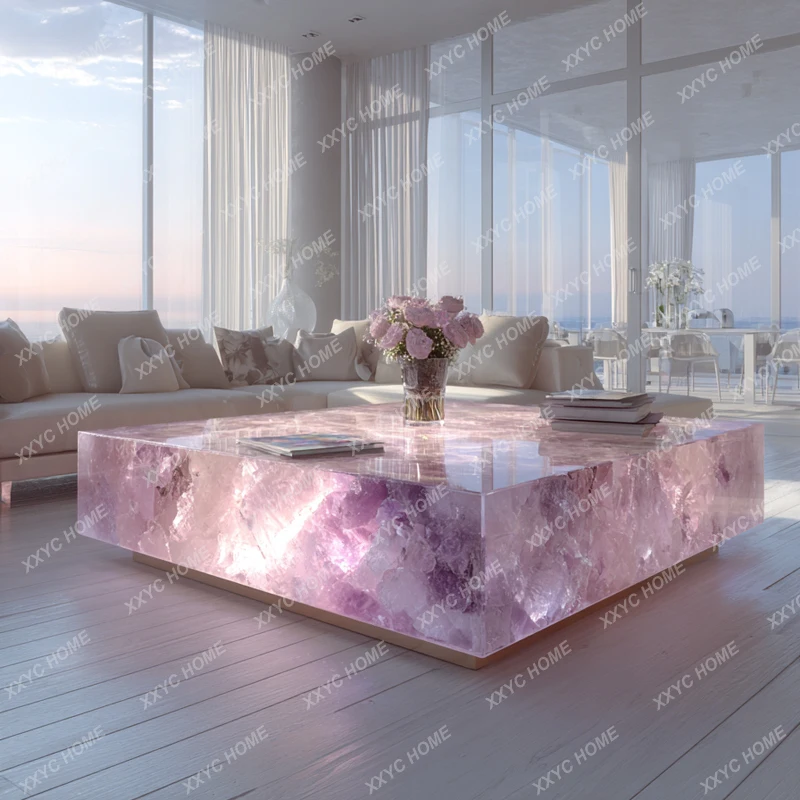 HHHHLiving Room Light Luxury High-end Platinum Diamond White Ice Jade High-end Household Coffee Table