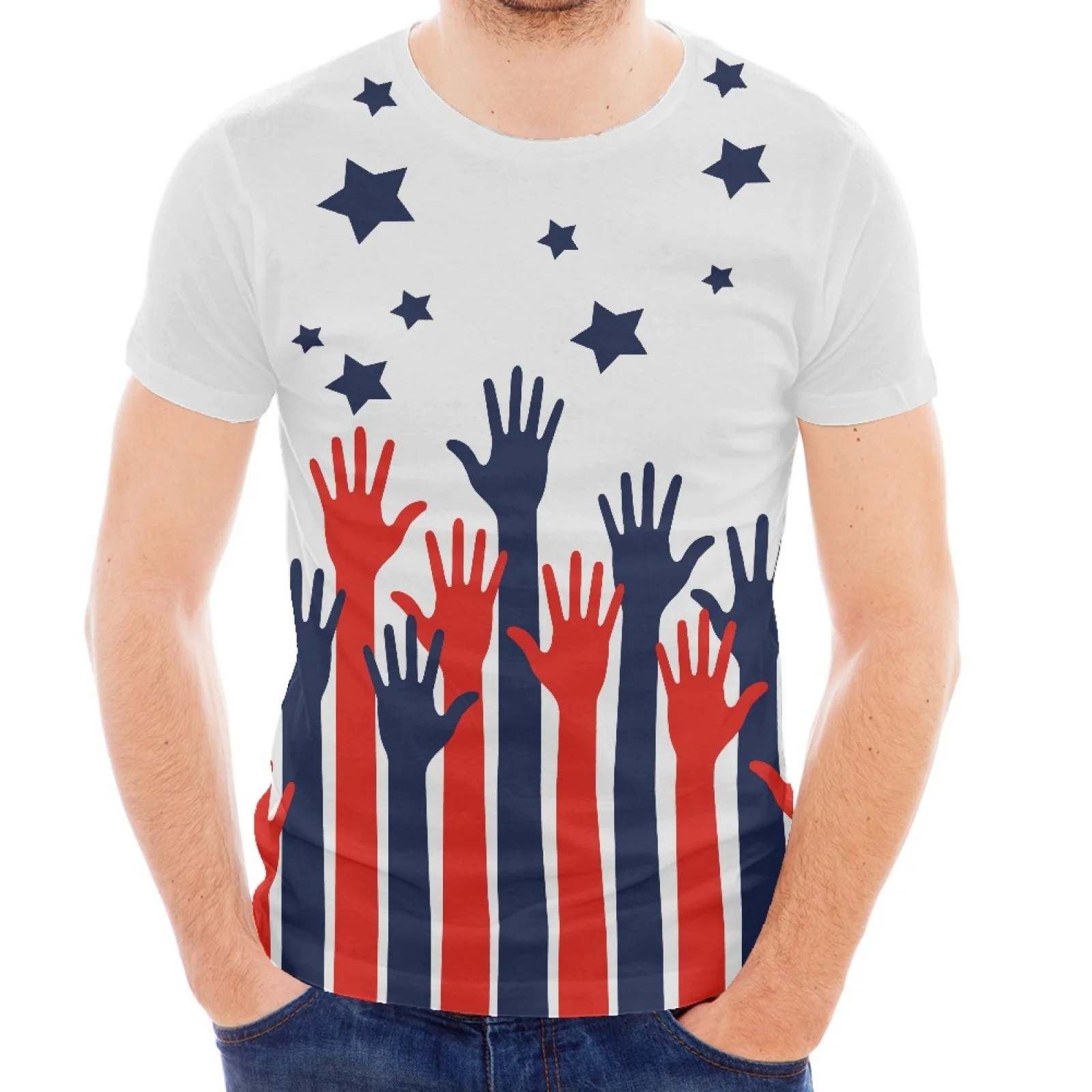 

Hand Individuality Pattern Prints European And American Style New Men Round Neck Short Sleeve Slim T-Shirt Spring And Summer