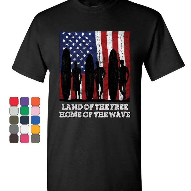 تي شيرت Land of the Free Surfing Home of the Wave Beach تي شيرت