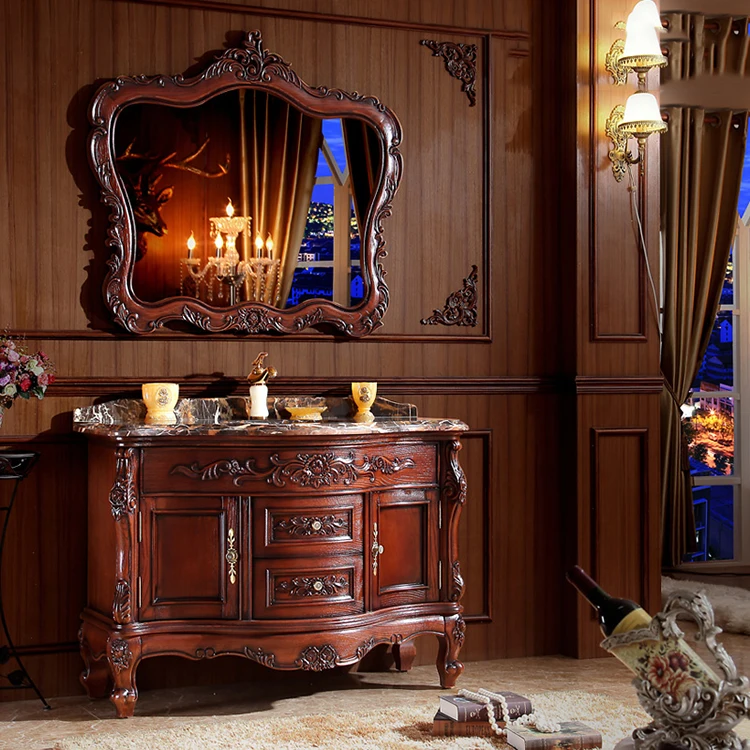 European bathroom cabinet red oak floor-to-ceiling wash basin cabinet antique bathroom cabinet