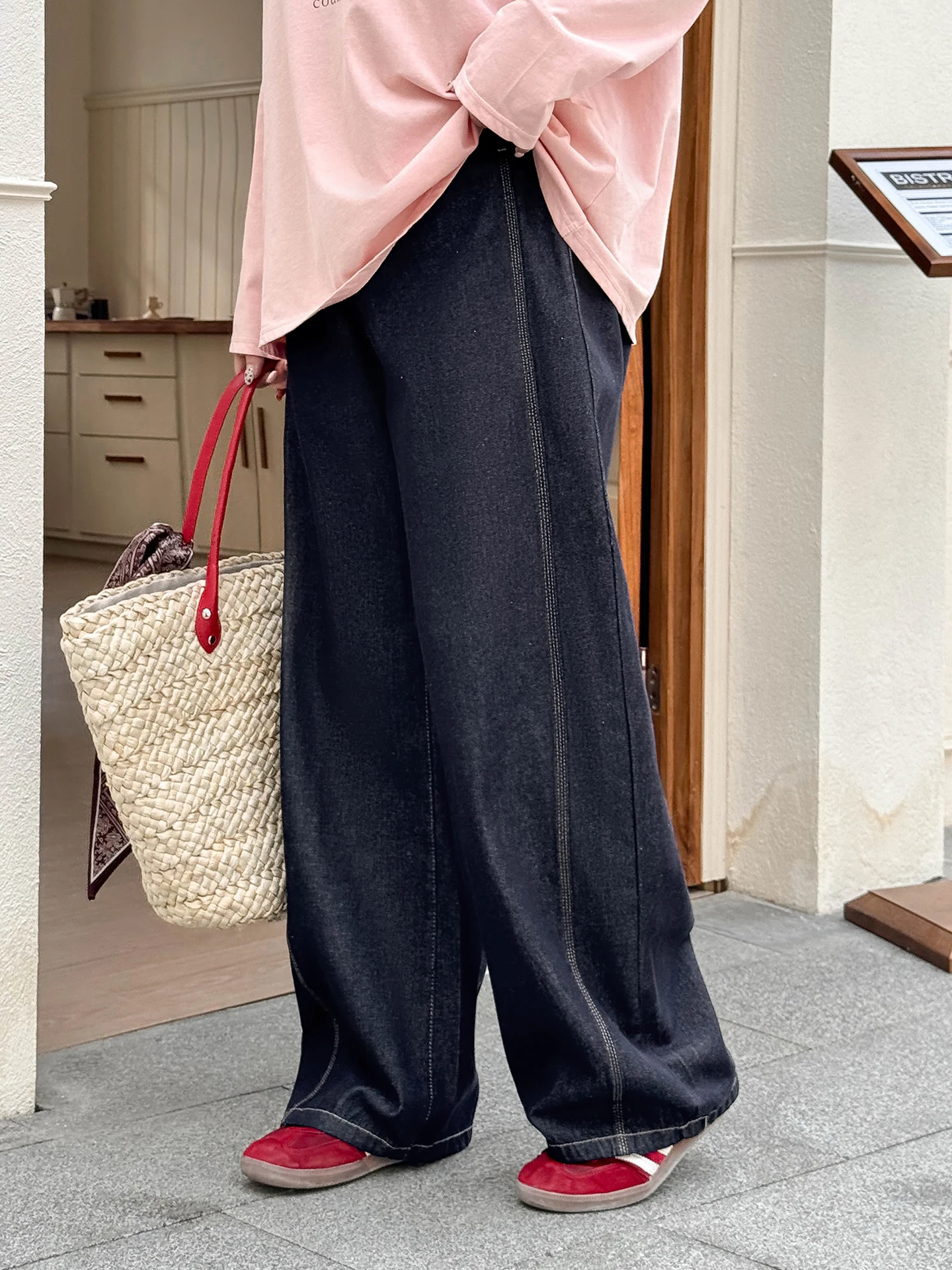 

High Waist Loose Fit Casual Denim Pants plus Size Women's Spring Faion Vintage Wide Leg Pants Straight Cut Single Piece