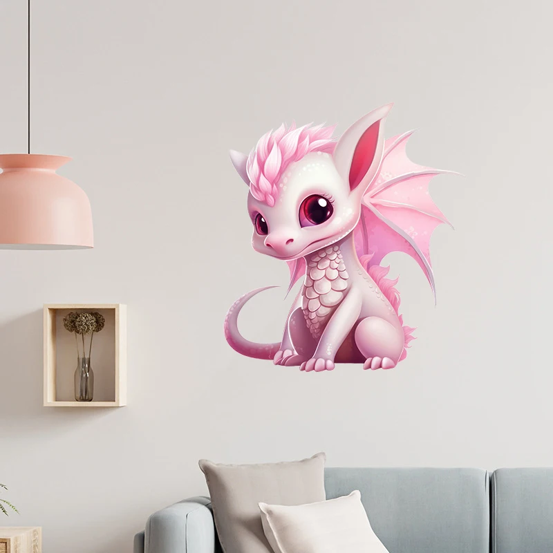 Cute Pink Cartoon Dinosaur Animal Wall Sticker Kids Room Background Home Decoration Mural Living Room Wallpaper Funny Decal